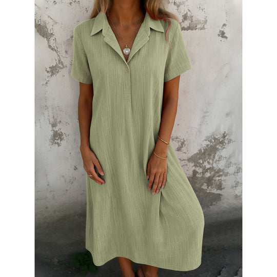 Damen lässiges Hemdkleid mit kurzen Ärmeln und Knopfdetails R&B