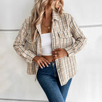 Damen gestreifte Utility-Jacke mit Brusttaschen und strukturierter Oberfläche R&B