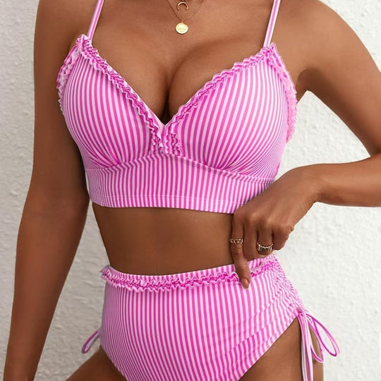Damen Bikini-Set mit süßem Rüschendetail und hoch tailliertem Schnitt R&B