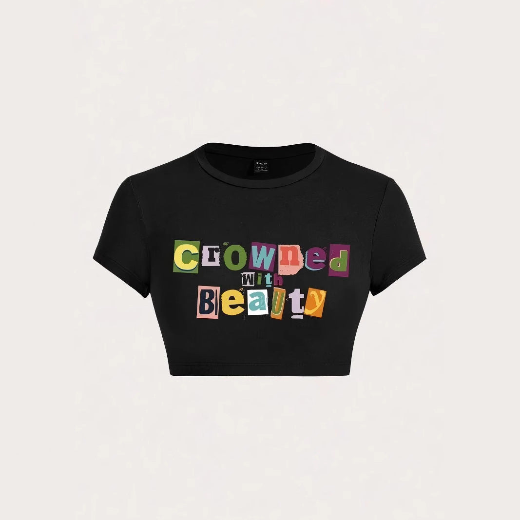 Damen Crop-T-Shirt mit kreativem unvergesslichem Statement R&B