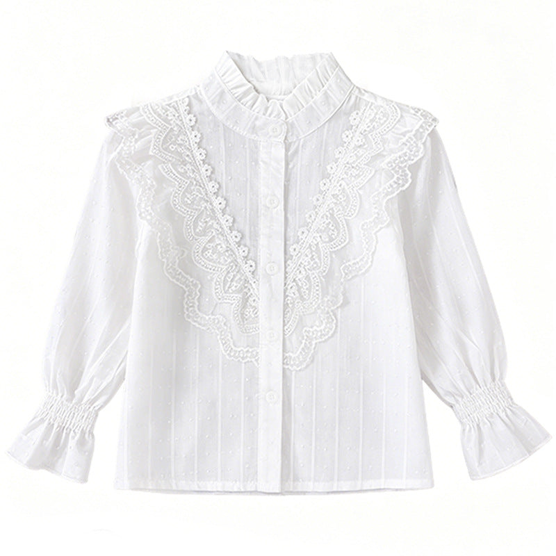 Mädchen elegante Bluse mit Rüschendetails und Spitzenbesatz R&B