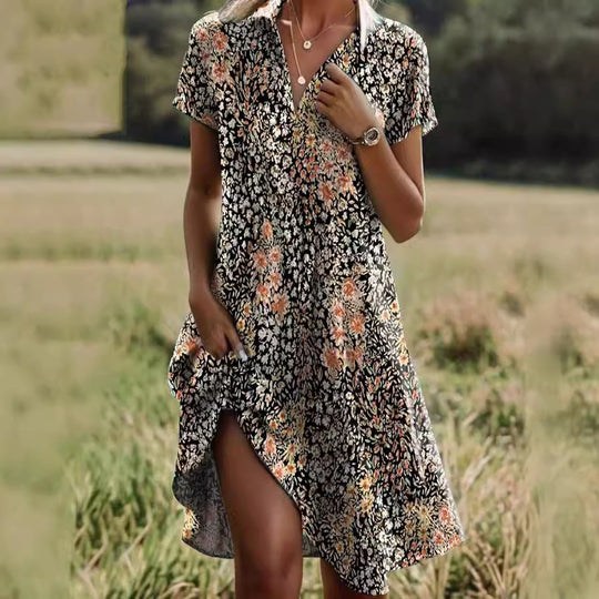 Damen Frischblumen-Hemdkleid mit Knopfverschluss und lässigem Schnitt R&B