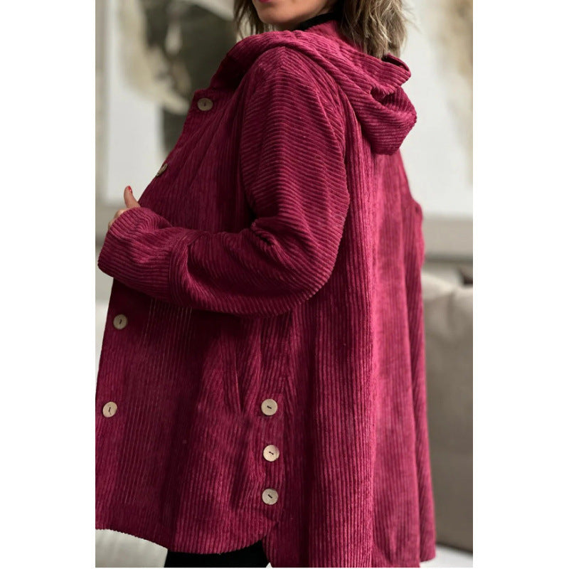 Damen kuschelige Kapuzenjacke aus feinem Cordstoff R&B