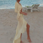Damen Maxikleid mit raffinierten Rüschen und innovativem Cut-Out-Design R&B