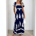 Damen Maxikleid mit elegantem quadratischen Ausschnitt und verspielten Puffärmeln R&B