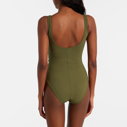 Damen Einteiler Badeanzug mit modischem Wickeldesign und elastischen Rüschendetails R&B