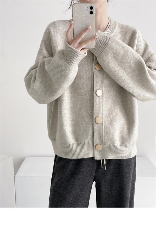 Damen Oversized Strickjacke mit großen Holzknöpfen und weitem Schnitt R&B