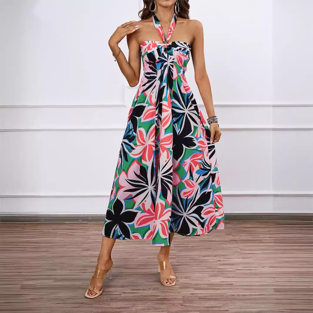Damen Maxi Kleid mit schulterfreiem Design und Blumenmuster R&B