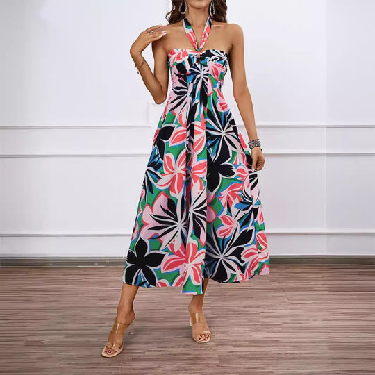 Damen Maxi Kleid mit schulterfreiem Design und Blumenmuster R&B