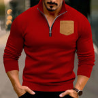 Herren modischer Pullover mit halbem Reißverschluss und kontrastierender Brusttasche R&B