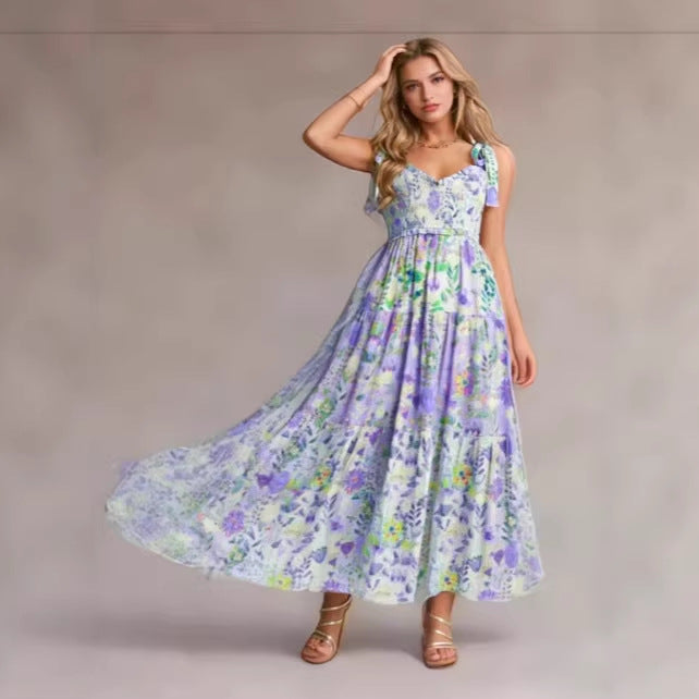 Damen Kleid mit verspieltem Floral-Design und Rüschenärmeln R&B