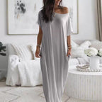 Damen lässiges Maxi-Überkleid mit weitem Schnitt und praktischen Taschen R&B