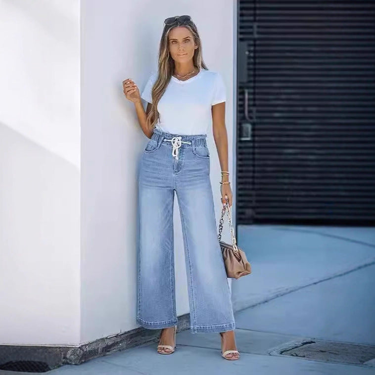 Damen Weite High-Waist Jeans mit elastischem Bund