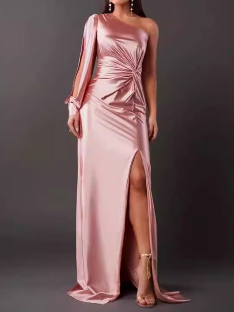 Damen Abendkleid mit asymmetrischem Ausschnitt und eleganter Faltenlegung R&B