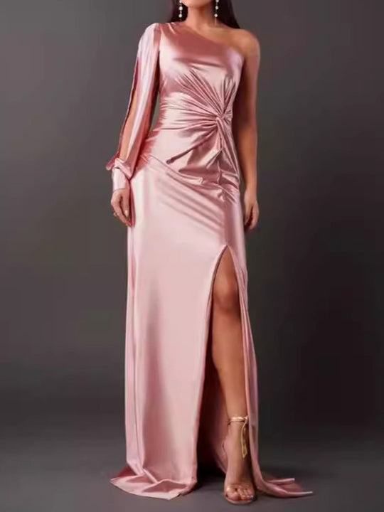 Damen Abendkleid mit asymmetrischem Ausschnitt und eleganter Faltenlegung R&B