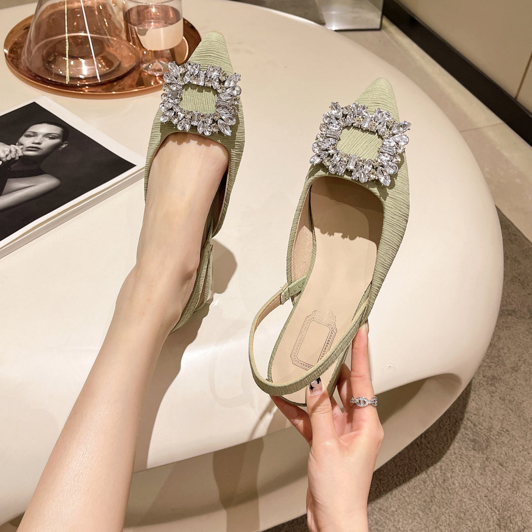 Damen elegante Slingback Ballerinas mit Kristallverzierung R&B