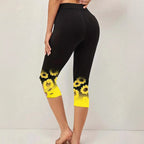 Damen Capri-Leggings mit einzigartigem Sonnenblumen-Design und hohem Bund R&B