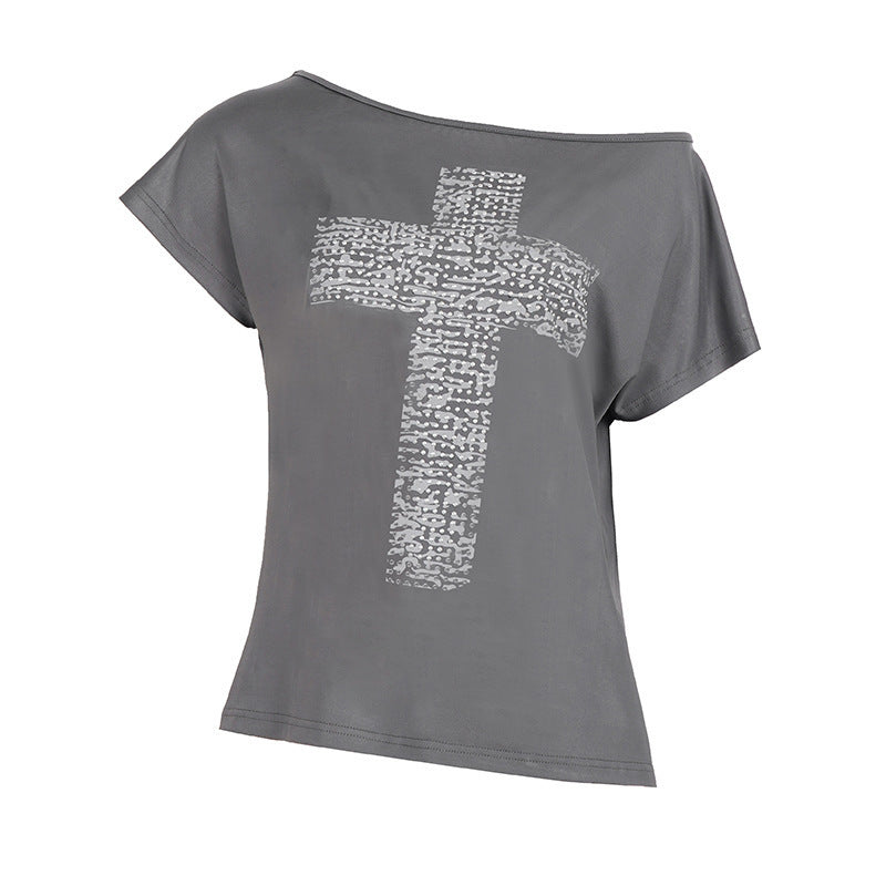 Damen Off-Shoulder Shirt mit Kreuzmotiv R&B