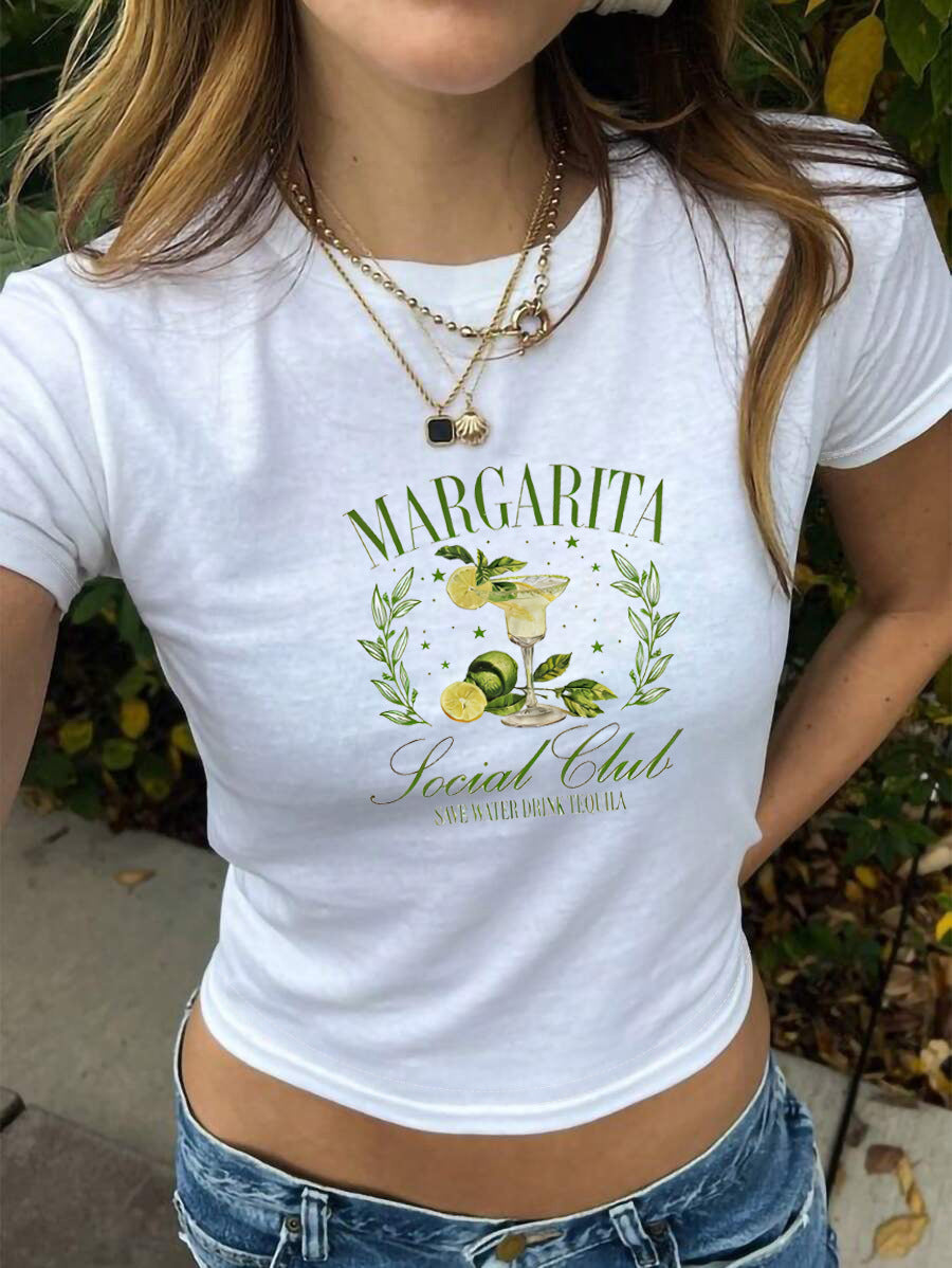 Damen Crop-T-Shirt mit kreativem Cocktail-Design R&B