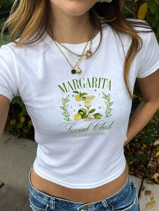 Damen Crop-T-Shirt mit kreativem Cocktail-Design R&B