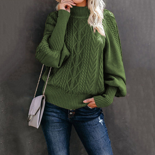 Damen Grobstrickpullover mit hohen Kragen und voluminösen Ärmeln R&B