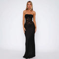 Damen elegantes Maxi-Kleid mit Spitzenoberteil und schmalem Schnitt R&B