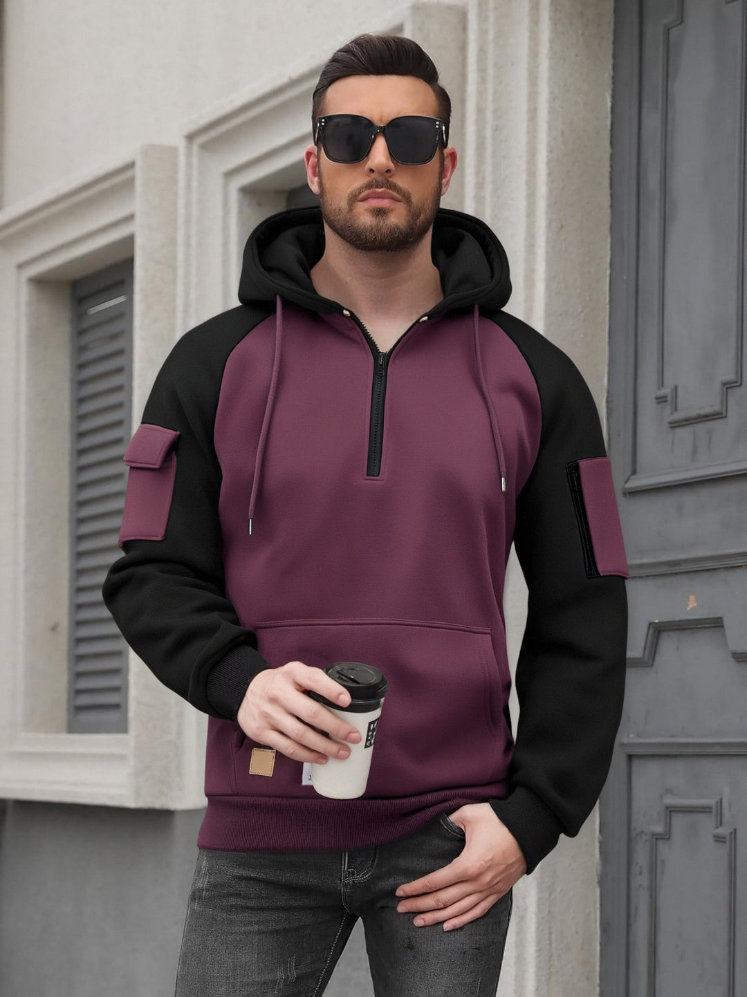 Herren Modischer Kapuzenpullover mit praktischen Reißverschluss-Details und sportlichem Schnitt R&B