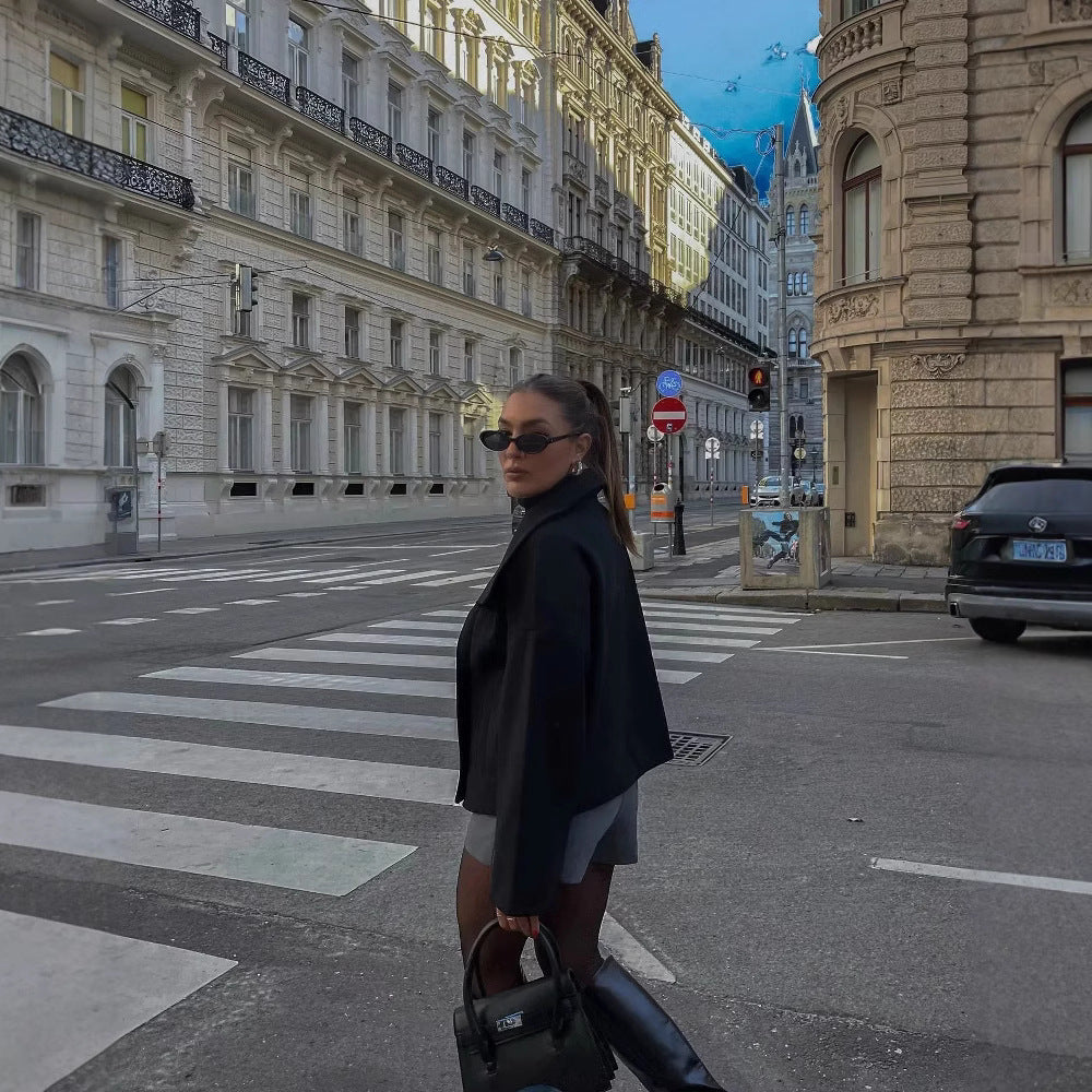 Damen Oversize Doppelreiher-Jacke mit elegantem Schalkragen und großen Knöpfen R&B