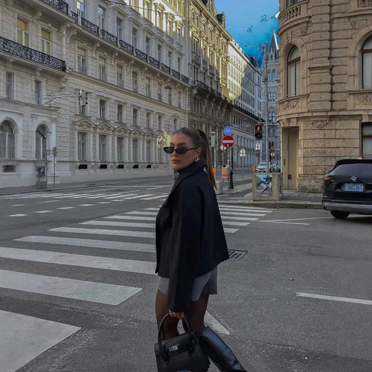 Damen Oversize Doppelreiher-Jacke mit elegantem Schalkragen und großen Knöpfen R&B
