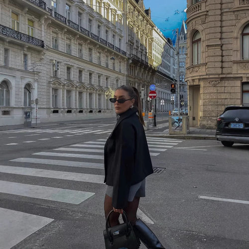 Damen Oversize Doppelreiher-Jacke mit elegantem Schalkragen und großen Knöpfen R&B