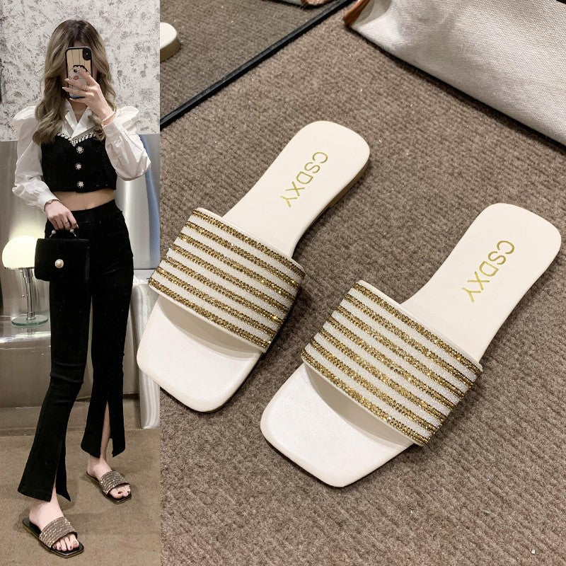 Damen Glamouröse Slipper mit dekorativer Strassverzierung R&B