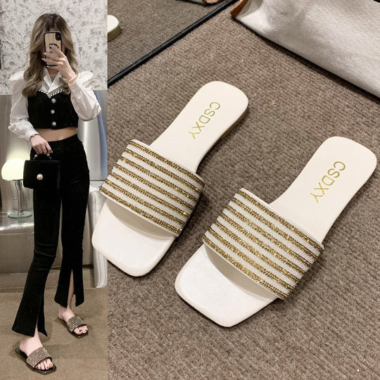 Damen Glamouröse Slipper mit dekorativer Strassverzierung R&B