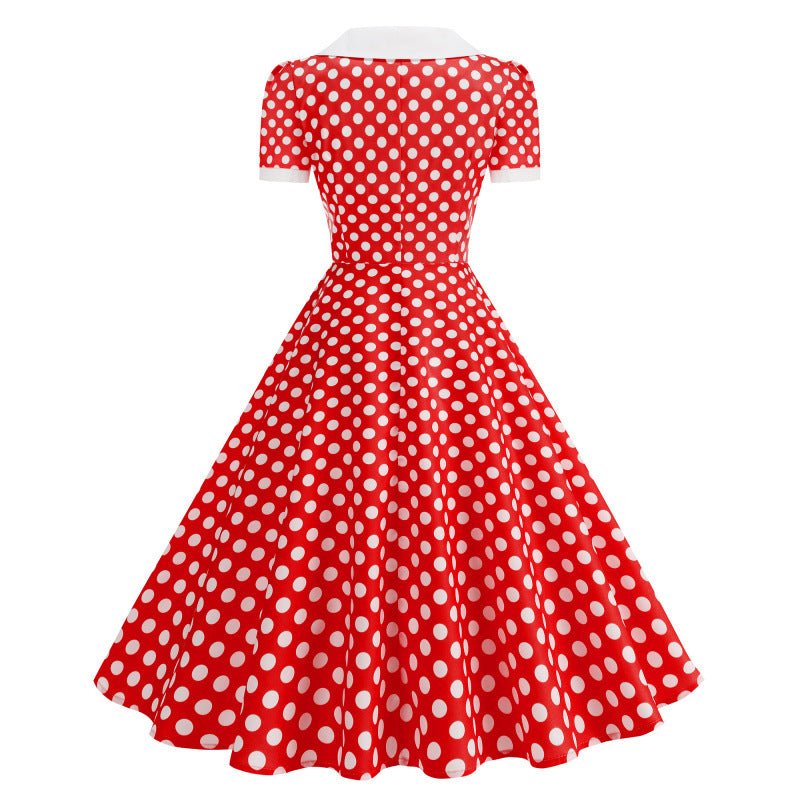 Damen Retro Maxikleid mit Kragen und Punkten R&B