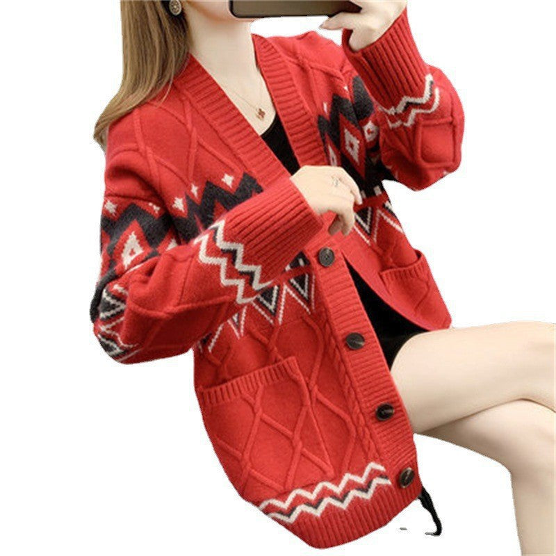 Damen Grobstrick-Cardigan mit modernem Muster und praktischen Taschen R&B