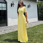 Damen Fließendes Maxikleid mit praktischen Seitentaschen und Rundhalsausschnitt R&B