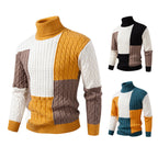 Herren hochabschließend gestrickter Pullover mit modernem Zopfmuster und attraktiven Farbblöcken R&B