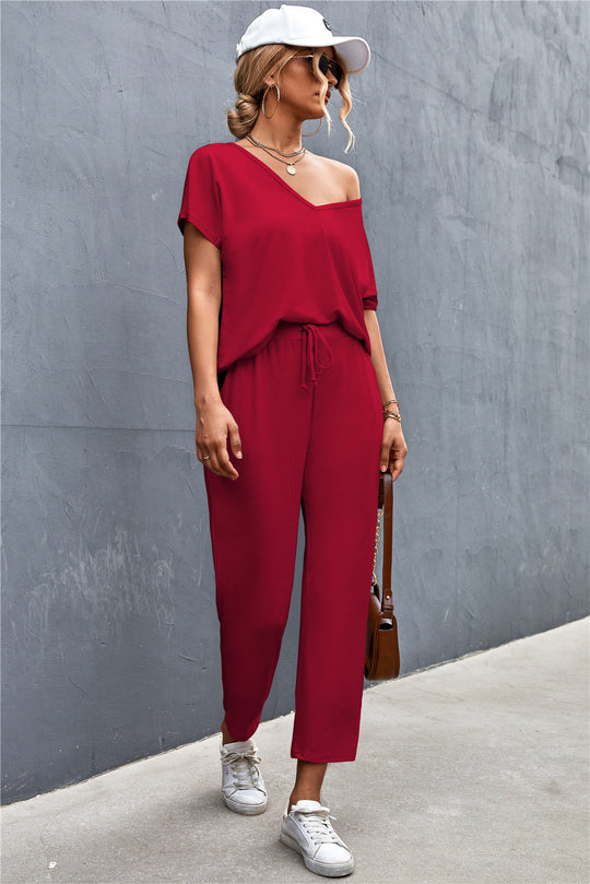 Damen Lounge-Set mit lässigem V-Ausschnitt und elastischen Bündchen R&B