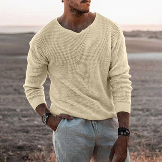 Herren Pullover mit V-Ausschnitt und strukturiertem Design R&B