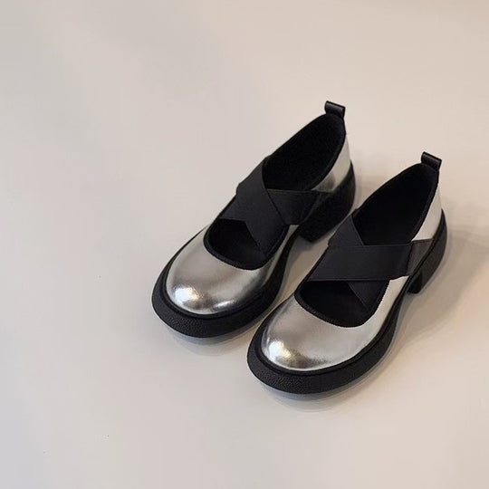 Damen Ballerina mit elastischen Kreuzriemen und modischem Blockabsatz R&B