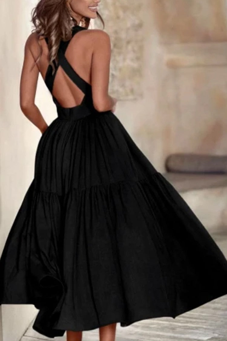 Damen Elegantes Langarmkleid mit bodenlangem Rock und raffinierten Falten R&B