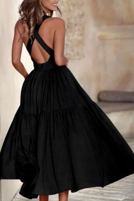 Damen Elegantes Langarmkleid mit bodenlangem Rock und raffinierten Falten R&B