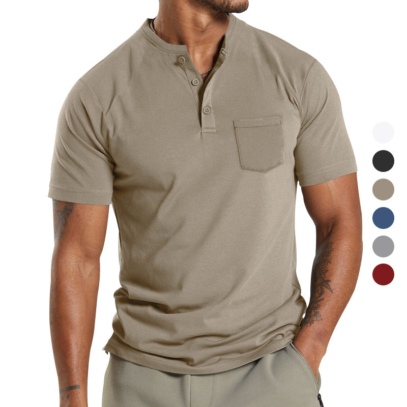 Herren Kurzarm-Henley-T-Shirt mit praktischer Brusttasche R&B