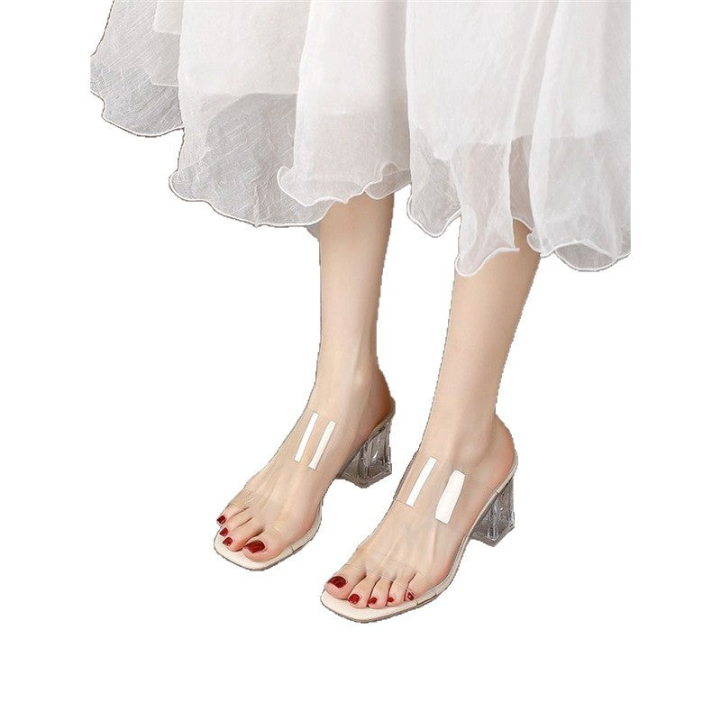 Damen transparente Mules mit elegantem Blockabsatz R&B
