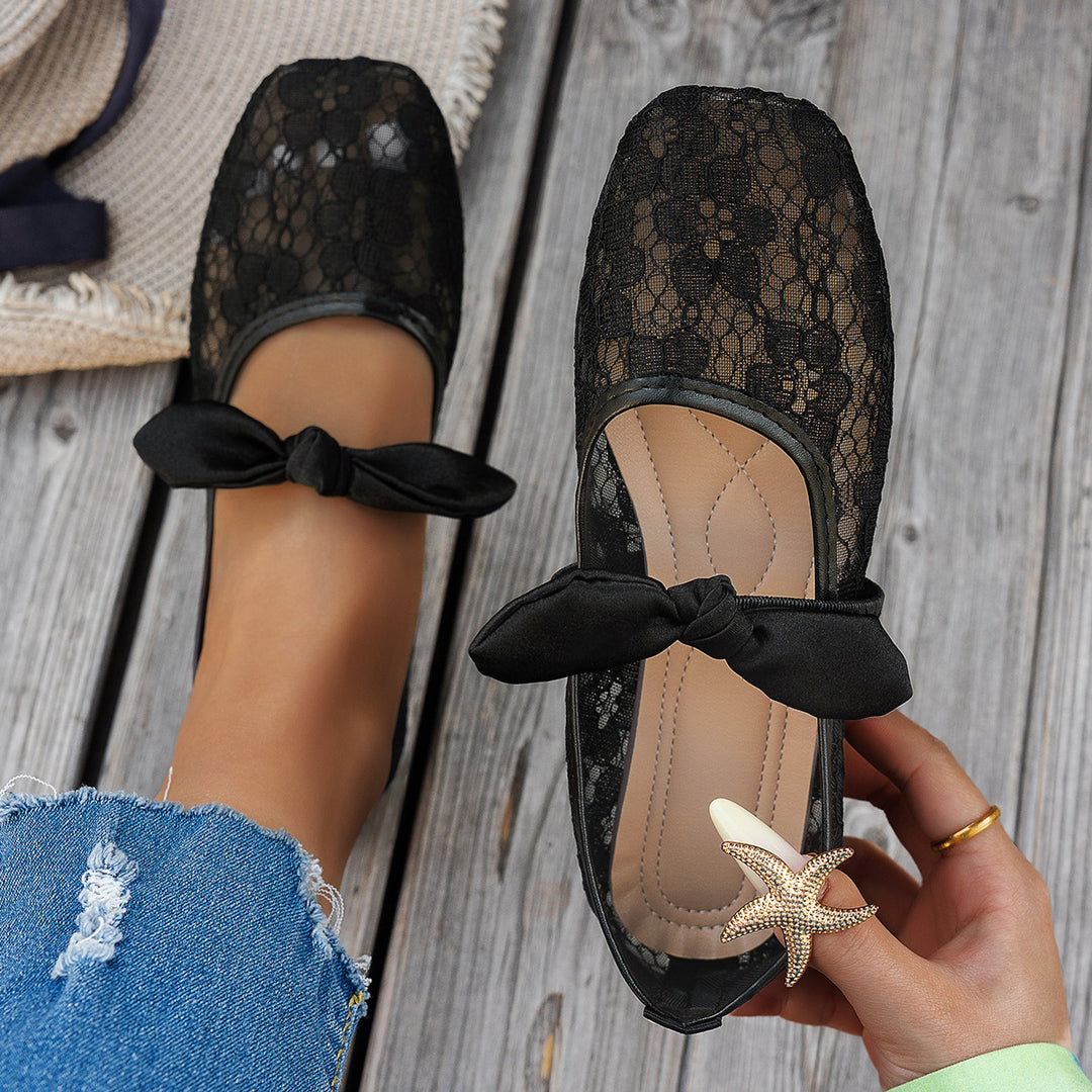 Damen elegante Ballerinas mit floralen Applikationen und rutschfester Sohle R&B