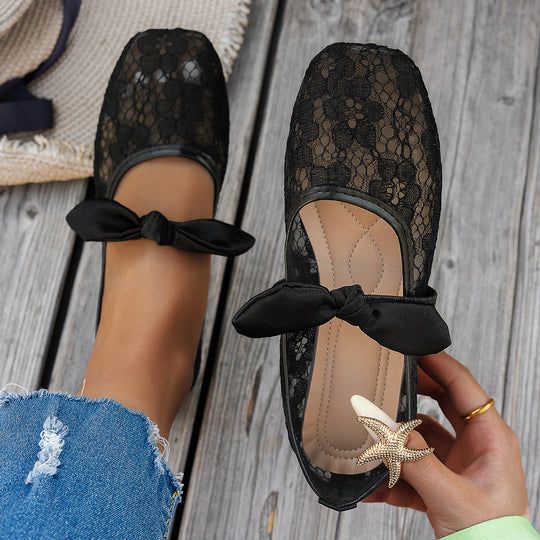 Damen elegante Ballerinas mit floralen Applikationen und rutschfester Sohle R&B
