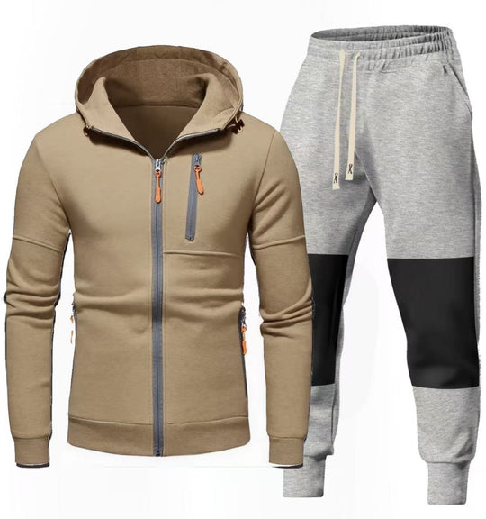 Herren Sportliches Hoodie- und Jogginghose-Set mit Funktionalen Reißverschlusstaschen R&B