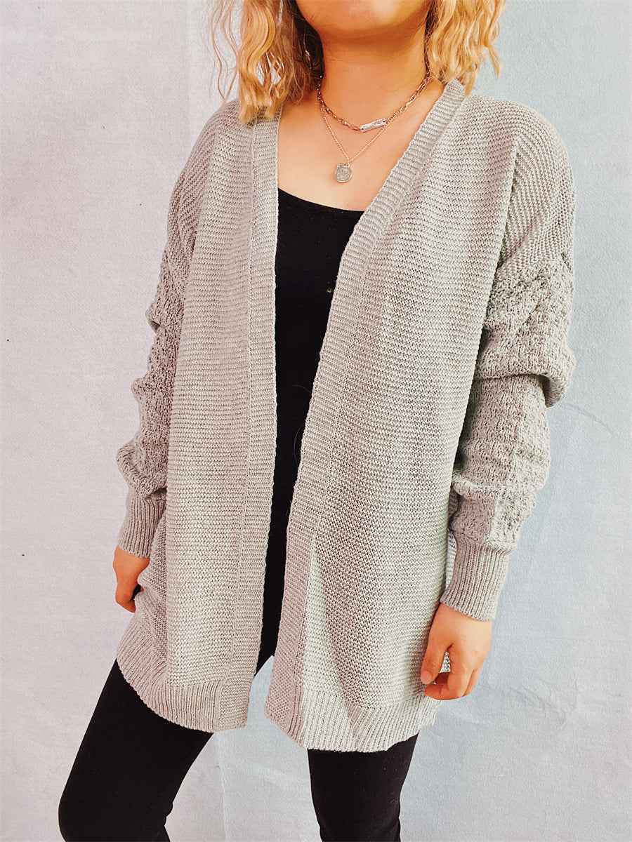 Damen lässige Strickjacke mit voluminösen Ärmeln und modernem Strukturmuster R&B