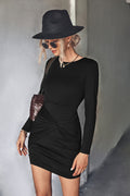Damen Knielanges Wickelkleid mit Raffungen und langem Arm R&B