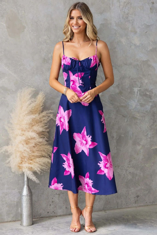 Damen Maxikleid mit floralem Muster und raffiniertem Rüschendetail R&B