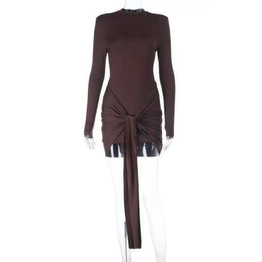 Damen figurbetontes Minikleid mit langen Ärmeln und raffiniertem Wickeldesign R&B